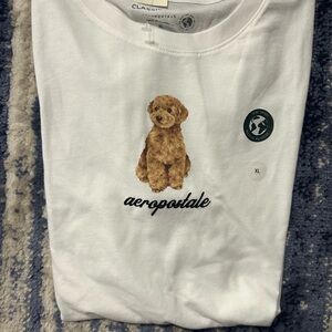 Aeropostale White Tee with Brown Dog Design